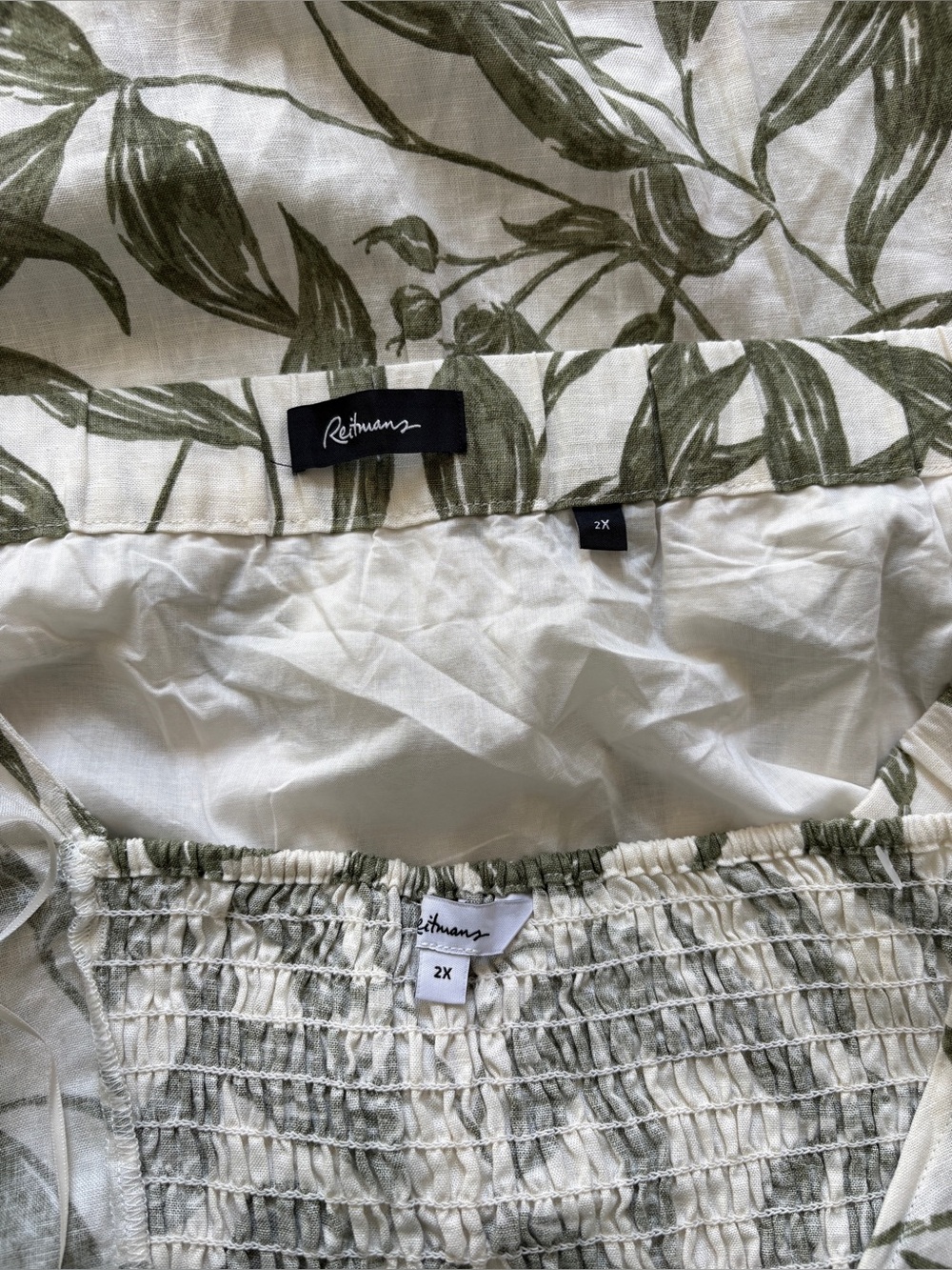 Reitmans Linen-Blend Midi Skirt Set Green Leaf Pattern High Side Slit Size XXL - Picture 11 of 16